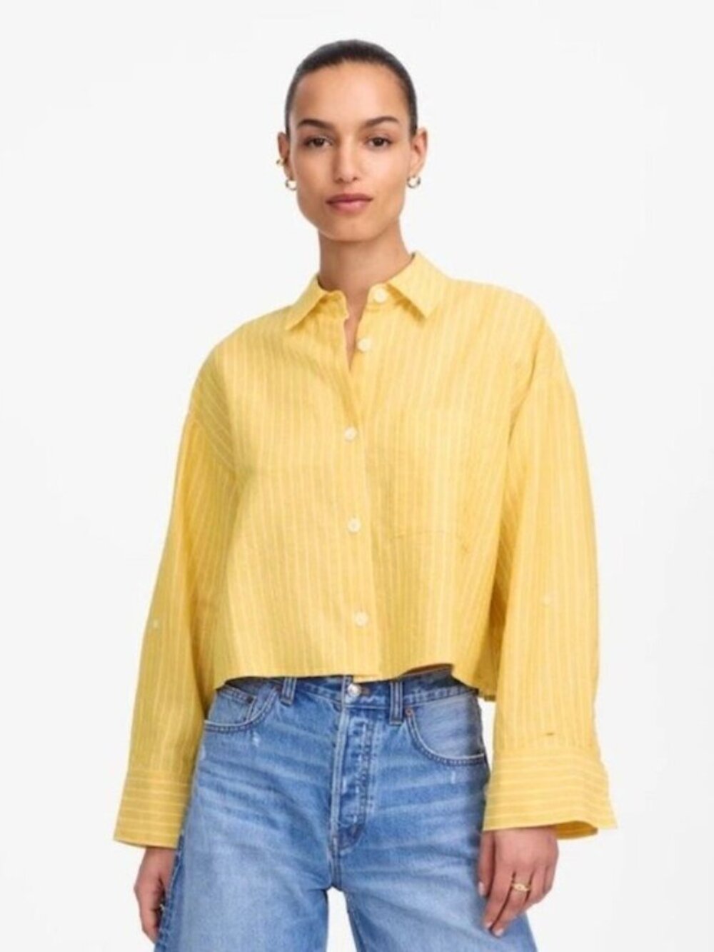 Madewell Yellow Boxy Button-Down Shirt Linen Contemporary